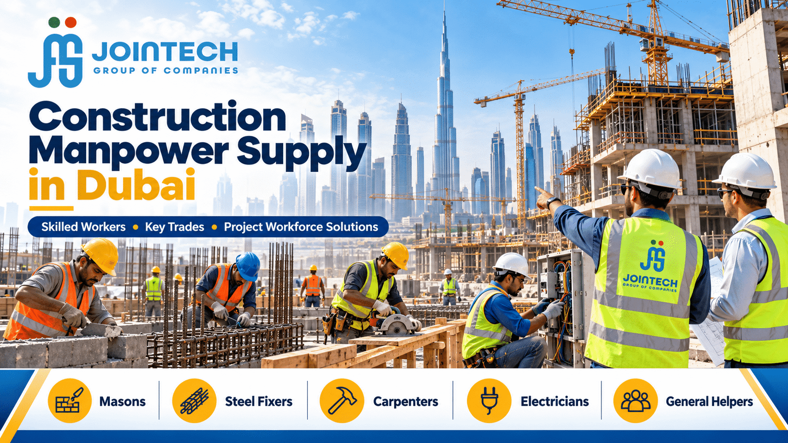 Construction manpower supply in Dubai featuring skilled construction workers and site supervisors