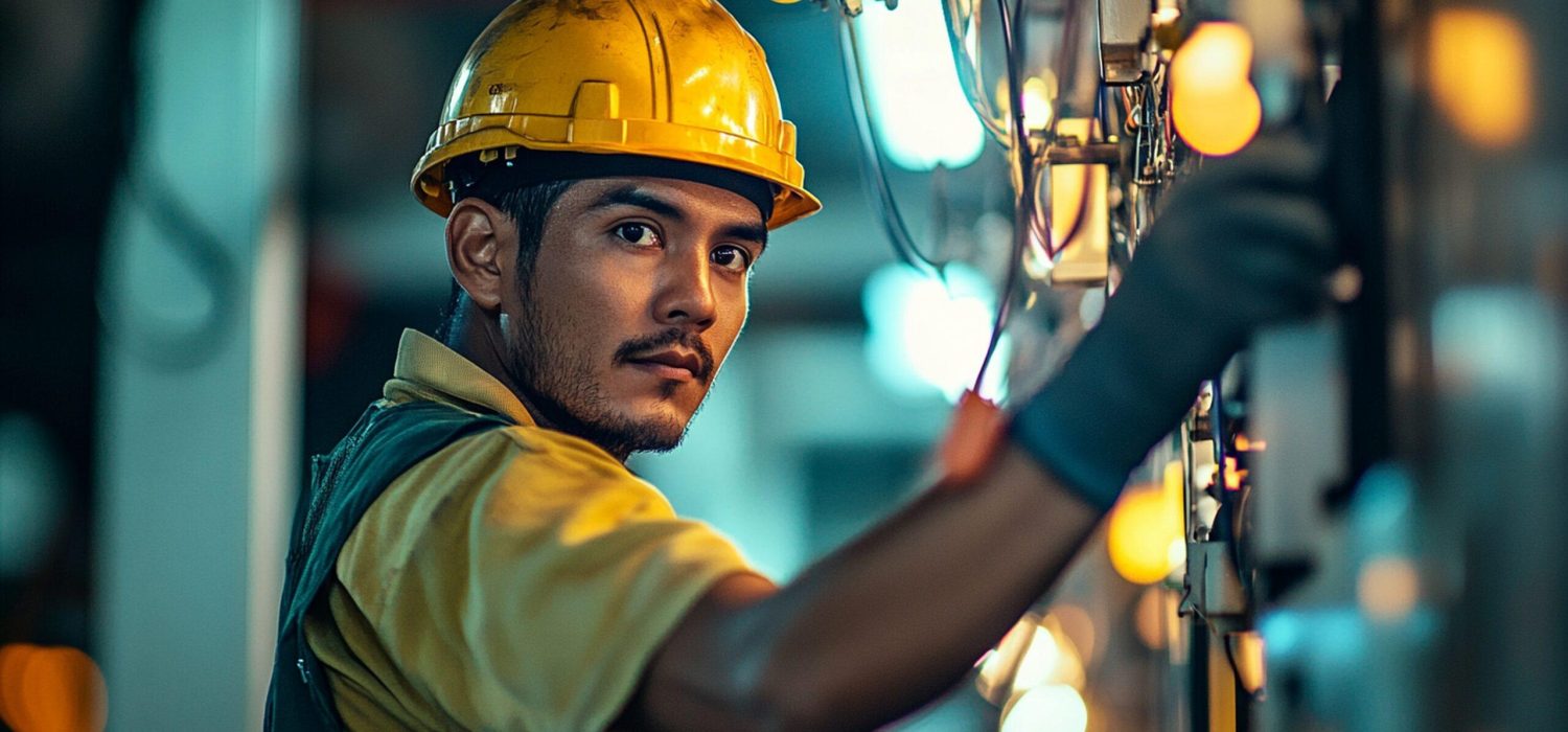 A professional Electrician working in a building